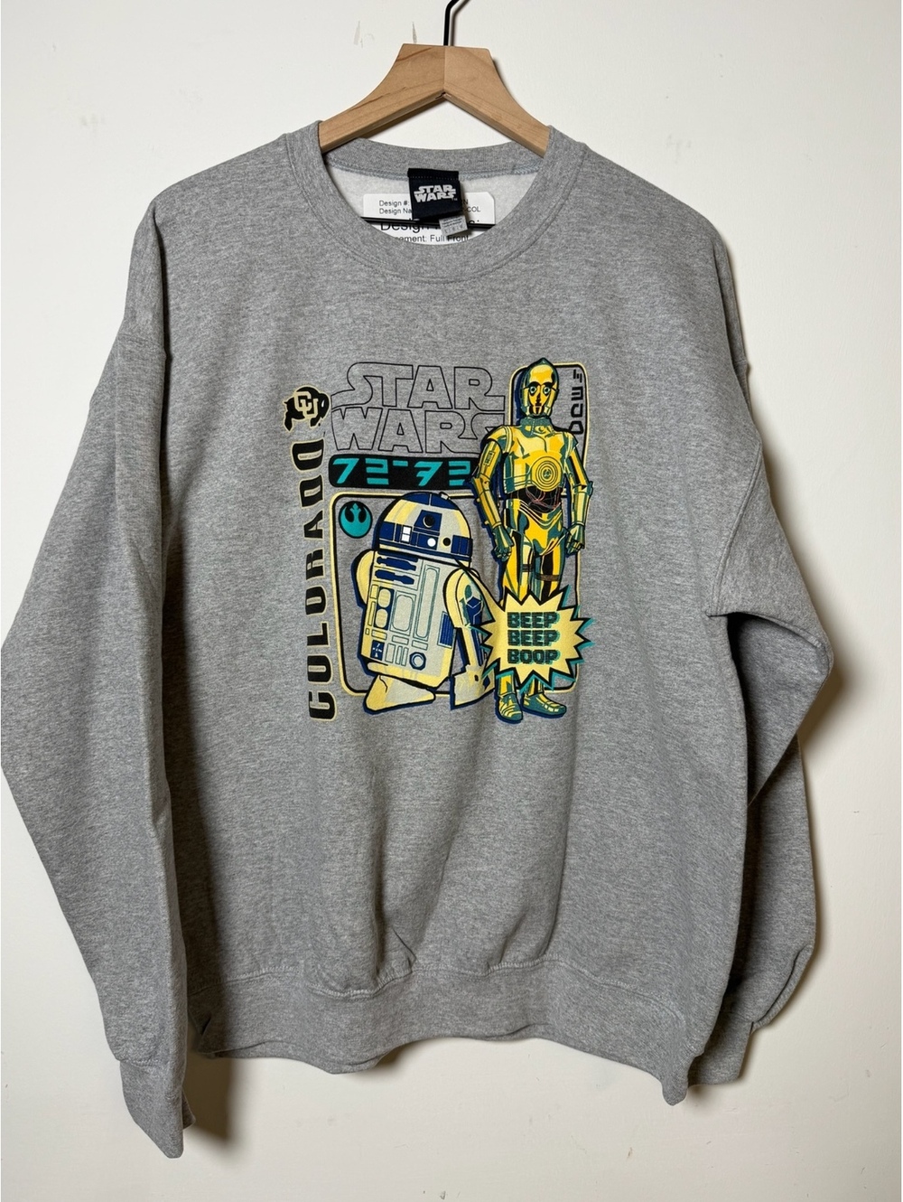 Star Wars R2 D2 and C 3PO crewneck sweatshirt gray Colorado buffalos men’s L